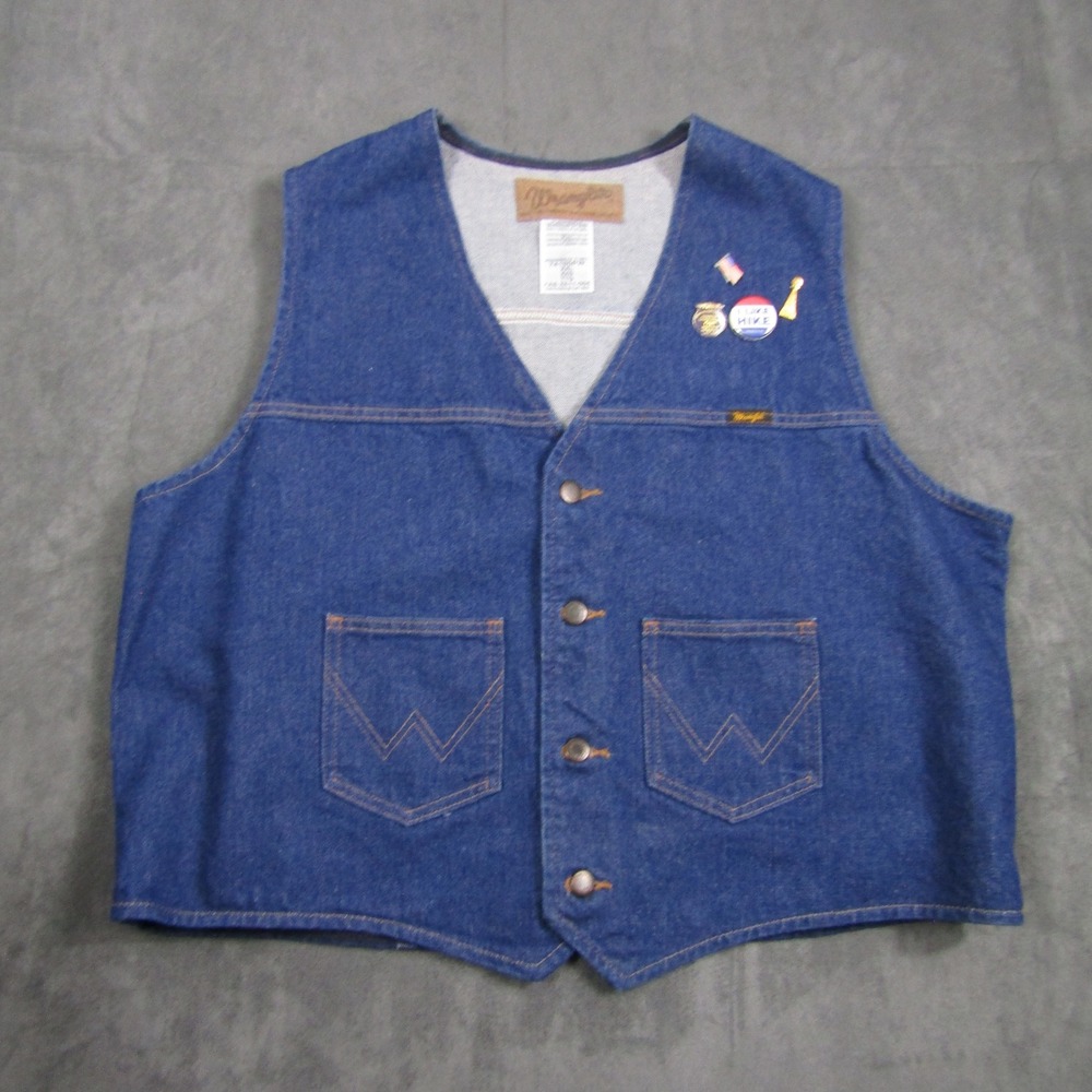Wrangler Denim Vest Men XXL Blue Western Cotton Button Front 74130PW